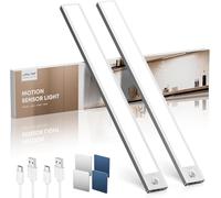 LROLTEF Luce LED Sottopensile Cucina 6500K 40CM Sensore di Movimento per Luci 2200mAh 66 LED Luce Armadio Lampada Dimmerabile per Cucina Scale Soggiorno Bagno Camere da Letto | 2 Pezzi Argento