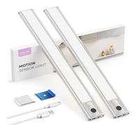 LROLTEF Luce LED Sottopensile Cucina Dimmerabile Lampada Cucina 26CM 6500K | 1800mAh Con sensore di Spostamento Manuale Armadio Sensore di Movimento Magnetica Ricaricabile per Cucina Adesiva 2P Argento