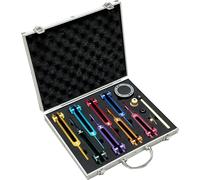Lrowvenu Set di diapason Chakra per guarigione, 7 chakra e 1 diapason colorato per Solfeggio, con attivatore per diapason, martello in gomma, base e squisita scatola in alluminio