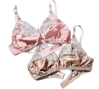 LRSSMB 2025 Reggiseni Senza Fili In Raso Di Seta Sexy In Seta Di Gelso Liscia For Le Donne Top In Bralette A Triangolo Quotidiano Da Donna(Pink Brown,M)