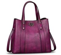 LRTO Borse in vera pelle per le donne borse a tracolla vintage fatta a mano borsa a tracolla in pelle bovina con manico superiore borse viola Taglia: M, Viola, Medium