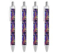 Lrtyuasq Blacklight Lion - Penna a sfera retrattile psichedelica, inchiostro nero, punta fine da 0,5 mm, forniture per ufficio