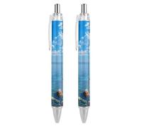 Lrtyuasq Blue Sea Ocean Penna a sfera retrattile inchiostro nero punta a sfera 0,5 mm scrittura liscia note prendere appunti accessori per ufficio