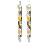Lrtyuasq Giallo E Grigio Cubi Penna A Sfera Retrattile Inchiostro Nero Punta A Sfera 0.5mm Scrittura Liscia Note Prendere Accessori Per Ufficio