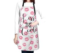 Lrtyuasq Kiss The Cook Grembiule regolabile con tasca per donne uomini grembiule impermeabile regali per cucina pittura, Baciare il cuoco rosa, Taglia unica