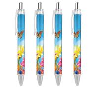 Lrtyuasq Monarch - Penna a sfera retrattile a molla con farfalla e fiori, punta fine da 0,5 mm, fusto rotondo flessibile per una scrittura confortevole