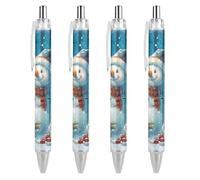 Lrtyuasq Penna a sfera retrattile a forma di pupazzo di neve, con scritta "Welcome The Magical Winter Christmas", inchiostro blu, per ufficio e casa