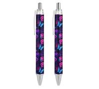 Lrtyuasq Penna a sfera retrattile con motivo farfalle e rose, 0,5 mm, idea regalo per ufficiale, unisex