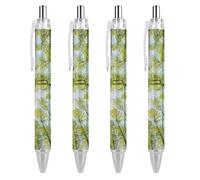 Lrtyuasq Penne a sfera nere, penna a sfera a inchiostro gel, scrittura liscia, retrattile, punta fine da 0,5 mm, per scuola, ufficio, motivo natura foresta Greenwood