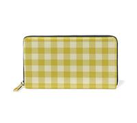 Lrtyuasq Portafoglio da donna in vera pelle con cerniera, in denim, patchwork, con stampa, organizer per carte, Plaid Giallo Sodt, 4.13"(L) x 7.48"(W), Moderno