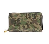 Lrtyuasq Portafoglio in pelle stampata con alberi di Natale con 12 porta carte di credito e 3 fermasoldi, pochette lunga per libretto degli assegni e carte di credito, Verde mimetico, 4.13"(L) x