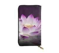 Lrtyuasq Portafoglio in pelle stampata con bandiera del Canada, con 12 porta carte di credito e 3 fermasoldi, pochette lunga per uomo e donna, Bellissimo fiore di loto viola, 4.13"(L) x 7.48"(W),
