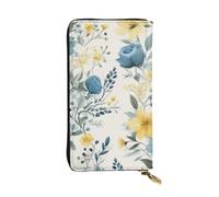 Lrtyuasq Portafoglio in pelle stampata con bandiera del Canada, con 12 porta carte di credito e 3 fermasoldi, pochette lunga per uomo e donna, Fiore Blu Floreale Modello Rose, 4.13"(L) x 7.48"(W),