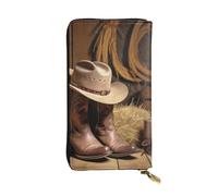 Lrtyuasq Portafoglio in pelle stampata con bandiera del Canada, con 12 porta carte di credito e 3 fermasoldi, pochette lunga per uomo e donna, Cappello da cowboy stivali western, 4.13"(L) x 7.48"(W),