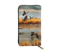 Lrtyuasq Portafoglio in pelle stampata con cane Husky con 12 porta carte di credito e 3 fermasoldi, pochette lunga per uomo e donna, Anatra selvaggia volante da caccia 5, 4.13"(L) x 7.48"(W), Moderno