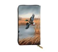 Lrtyuasq Portafoglio in pelle stampata con cane Husky con 12 porta carte di credito e 3 fermasoldi, pochette lunga per uomo e donna, Anatra selvaggia volante di caccia 1, 4.13"(L) x 7.48"(W), Moderno