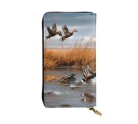 Lrtyuasq Portafoglio in pelle stampata con cane Husky con 12 porta carte di credito e 3 fermasoldi, pochette lunga per uomo e donna, Anatra selvaggia volante da caccia 2, 4.13"(L) x 7.48"(W), Moderno