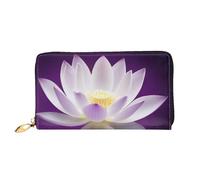 Lrtyuasq Portafoglio in pelle stampata con fiore di loto, con 12 porta carte di credito e 3 fermasoldi, pochette lunga per libretto degli assegni e carte di credito, Fiore di loto viola, 4.13"(L) x