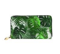 Lrtyuasq Portafoglio in pelle stampata con fiore di loto, con 12 porta carte di credito e 3 fermasoldi, pochette lunga per libretto degli assegni e carte di credito, Monstera Banana Foglie di Palma,