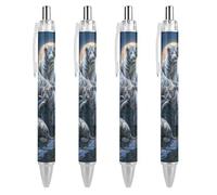 Lrtyuasq White Tigers Family Full Moon - Penna a sfera a scatto con liquido retrattile, regalo personalizzato per uomini e donne, ufficio, lavoro