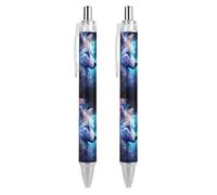 Lrtyuasq Wolf in the Galaxy Sky - Penna a sfera retrattile, inchiostro nero, punta fine da 0,5 mm, forniture per ufficio