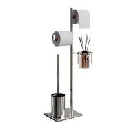 LRXERBYFW Piantana Portarotolo e Scopino, Acciaio Inox Portarotolo Carta Igienica, Porta Rotoli Carta Igienica Bagno con Cestino Porta Oggetti