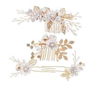 LRXIYODE 1set Pettini Laterali Fiori Con Pinze u Accessori Per Da Sposa Con Perle Artificiali e Strass Per Matrimoni e Occasioni Speciali