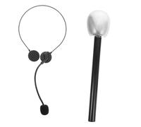 LRXIYODE 2 Microfono Prop con Cuffia per Adulti Accessorio Cosplay Rock Star per Feste e Spettacoli Design Realistico Nero e Metallizzato