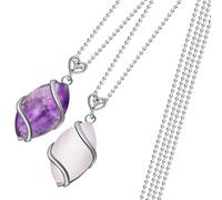 LRXIYODE 2 pezzi Collana con Ciondolo in Quarzo Naturale Doppio Lato Vintage Pietra Cristallo Avvolta in Filo di Metallo per Donna Leggera e Resistente Elegante Accessorio da Indossare