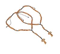 LRXIYODE 2 pezzi Collana con Sfere in Legno e Croce Intagliata Ornamento Religioso Artigianale Versatile per Feste e Decorazione Auto Simbolo Sacro Boho Adatta Comunione e Cresima