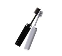 LRXIYODE 2 pezzi Spazzolino da Denti Pieghevole in Bamboo Nero e Grigio Portatile Leggero per Viaggi con Setole Morbide per Pulizia e Manico Ergonomico Igienico