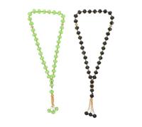 LRXIYODE 2 Pezzi Tasbih Prayer Beads Cristalli in Vetro Nero Verde per Uomo Donna Islam Musulmani Meditazione Preghiera