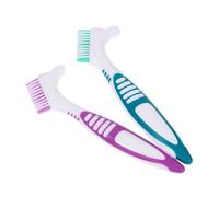 LRXIYODE 2pezzi Spazzolini Per Dentiera Con Testina Doppia Manico Ergonomico Antiscivolo Per Pulizia Completa Delle Protesi Colori e Strumento Di