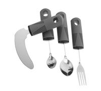 LRXIYODE 4 Pezzi Utensili Adattivi per Anziani con Manico Lungo Antiscivolo Cucchiaio e Forchetta Curvi Ergonomici per Tremori Mani Supporto per Indipendenza e Presa Confortevole