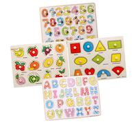 LRXIYODE 4 Puzzle in Legno con Maniglie per Anni Educativi Sensoriali Giocattoli Montessori Sicuri e Colorati per Apprendimento e Sviluppo Cognitivo