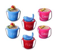 LRXIYODE 6 Mini Secchiello da Spiaggia da Decorazione Micro Paesaggio con e Cucchiaio Ornamentale per Vaso Succulente e Modelli Tavolo Sabbia Colori Rosso