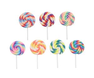 LRXIYODE 7 Pezzi Grandi Decorazioni Lecca-lecca Finte in Argilla Polimerica Colorate e Flessibili per Centrotavola Feste di Compleanno Carnevale e Natale per Decorazioni Tema Dolci e Giochi