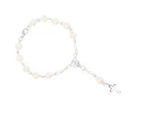 LRXIYODE Bracciale da Donna Croce Traforata e Fiori in Resina Argento, Comodo e Facile da Indossare, per Feste e Celebrazioni Religiose