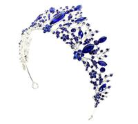 LRXIYODE Cerchietto Corona Blu in Lega Stile Barocco Strass, Accessorio Elegante e Delicato per Feste e Compleanni, per Ragazze Fiori e Spose