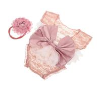 LRXIYODE Completo Neonata per Servizio Fotografico Romper in Pizzo con Fiocco Elegante e Fascia Coordinata Outfit Morbido per Neonate e Accessori per Prime Foto Infantili