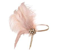 LRXIYODE Fascia per Chioma Anni 20 Donna Piume e Nappe, Copricapo Vintage Flapper per Matrimonio e Feste Serali, Accessorio Elegante Stile Retrò Rosa Cipria Resistente e Durevole