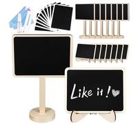 LRXIYODE Mini Lavagna Supporto Doppia Faccia in Legno e Plastica Nera, Riutilizzabile e Leggera, 2 Penne, Vuota e 2 Panni per Numeri Tavolo e Cartellini Segnaposto, per Colore Casuale