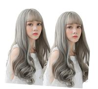 LRXIYODE Parrucca Lunga da Donna Grigia Onde Larghe e Frangia Smussata, Copertura Chioma Sintetica Ventilata, Accessorio per Feste, Halloween e Cosplay, 60 Cm