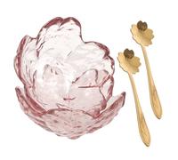 LRXIYODE Set 2 Ciotole per Maschere da Salone a Forma di Fiore di Ciliegio in Vetro Rosa con Cucchiai in Metallo, per Olio Essenziale e Massaggi a Casa