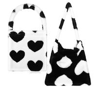 LRXIYODE Set da 2 Borse a Tracolla Pelose a Forma di Cuore, Morbide e Calde, Borsa Tote Peluche Donna Ampia Capacità, per Adolescenti e Uso Quotidiano in Inverno