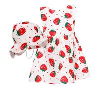 LRXIYODE Set Vestito Estivo Neonata con Stampa Fragole Abito Senza Maniche con Fiocco E Cappellino Coordinato Gonna per Bambina 80Cm Abito Casual E Cerimonia