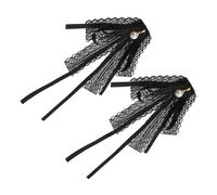 LRXIYODE Spilla Nastro di Velluto e Perle, Fiocco Staccabile in Pizzo Nero, Accessorio Versatile per Camicia da Ragazza e Uniforme Scolastica, 2 Pezzi