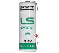 LS17500T2 Saft Litio 3,6V Batteria 3,6V, 3600mAh, Languetta