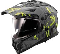 LS2, Casco da Motocross PIONEER II CRAZY Matt Black H-V Yellow, XL
