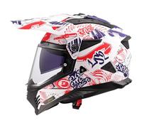 LS2, Casco Moto Cross PIONEER II FANTASY Matt White Red Blue, L
